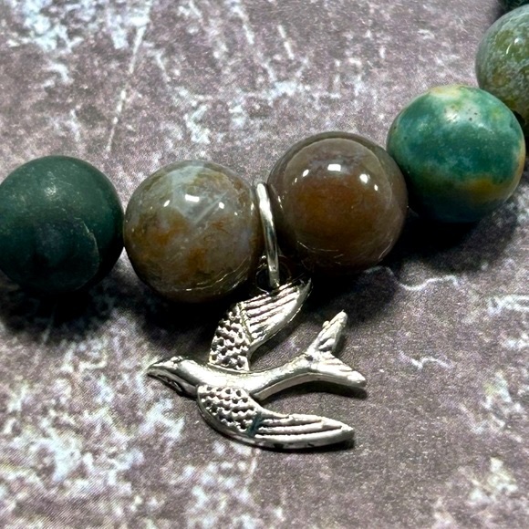 Handmade Tree-Heart & Bird Charm Bracelet, Featuring Natural Indian Agate! - Picture 8 of 10